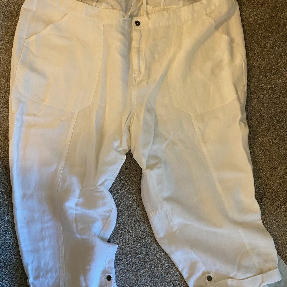 Lane Bryant Linen Blend Pants Drawstring High Rise Wide Leg Cropped